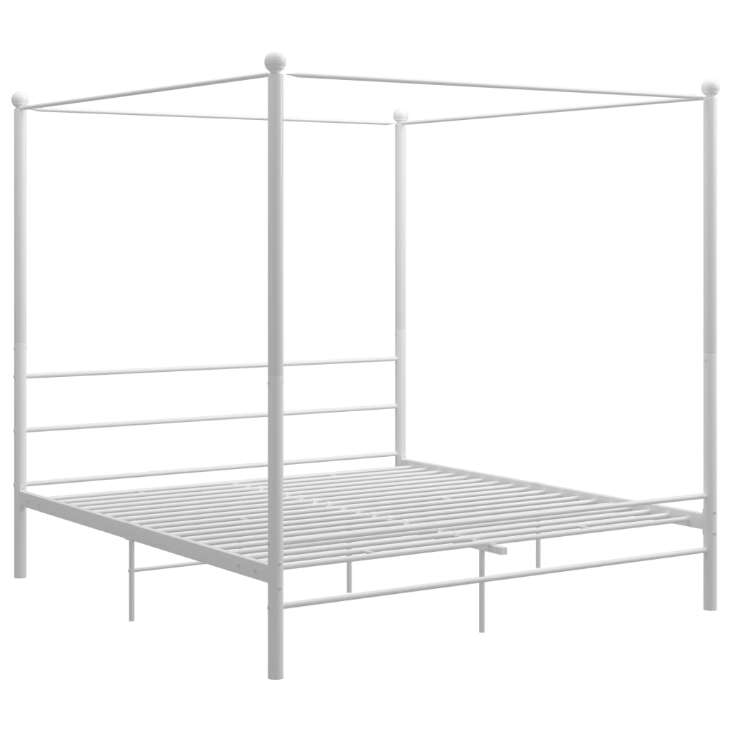 vidaXL Cadru de pat cu baldachin, alb, 200x200 cm, metal 