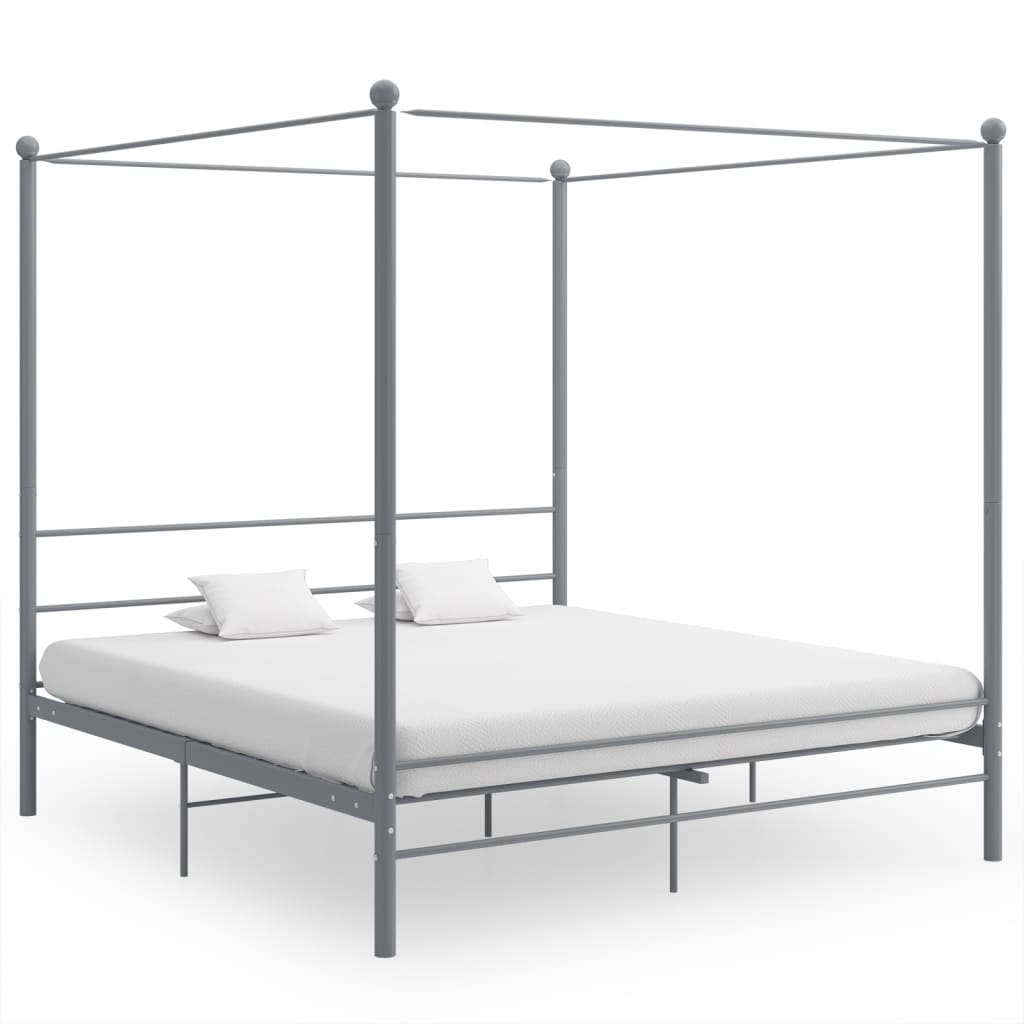 vidaXL Cadru de pat cu baldachin, gri, 200x200 cm, metal 