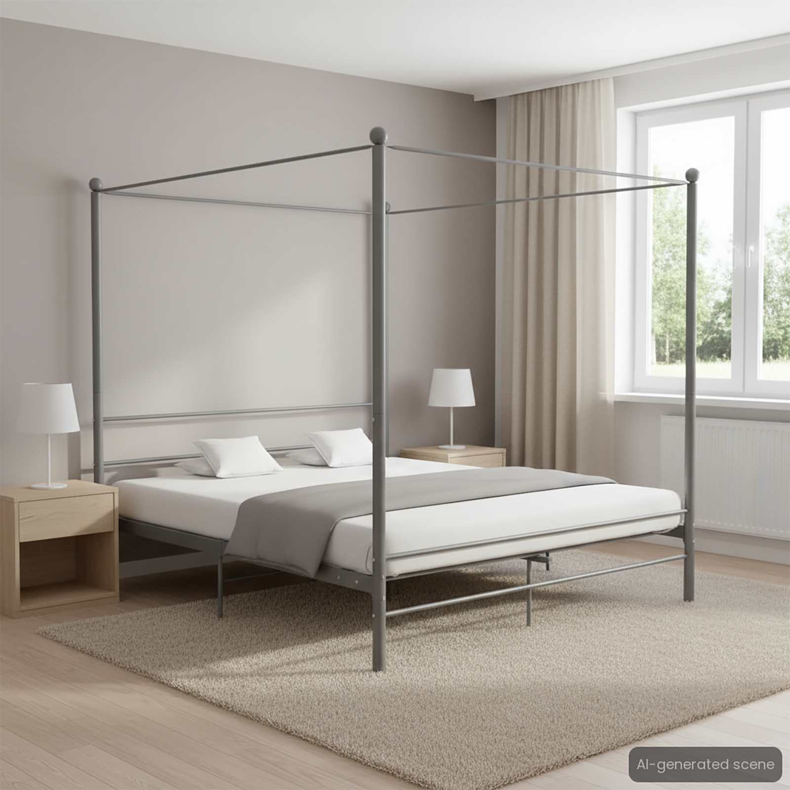 Rám postele s nebesy šedý kovový 200 x 200 cm 325071