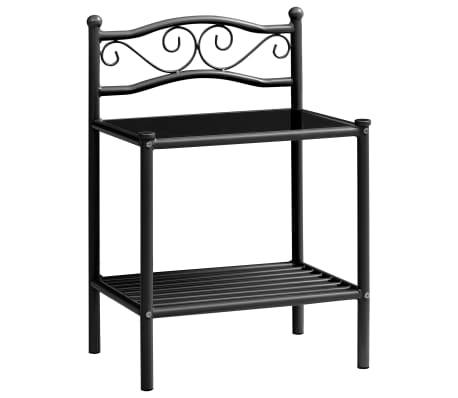 vidaXL Naktinės spintelės, 2vnt., juodos spalvos, metalas ir stiklas