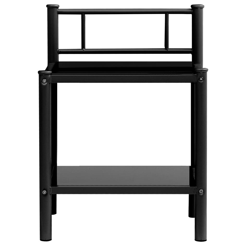 vidaXL Нощно шкафче, черно, 45x34,5x60,5 см, метал и стъкло