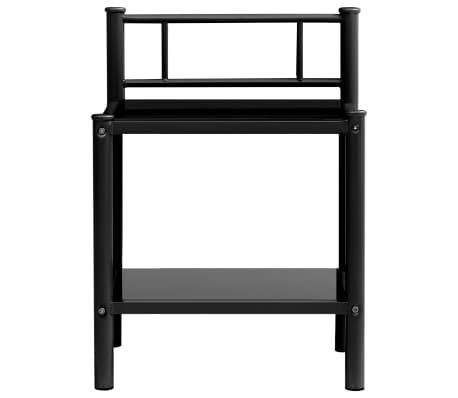 vidaXL Нощно шкафче, черно, 45x34,5x60,5 см, метал и стъкло