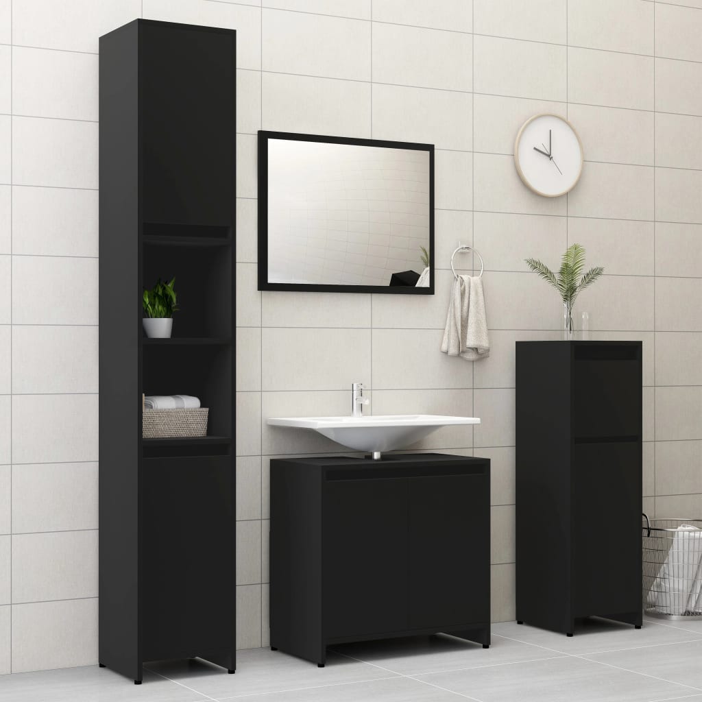 4dílný set koupelnového nábytku černý dřevotříska