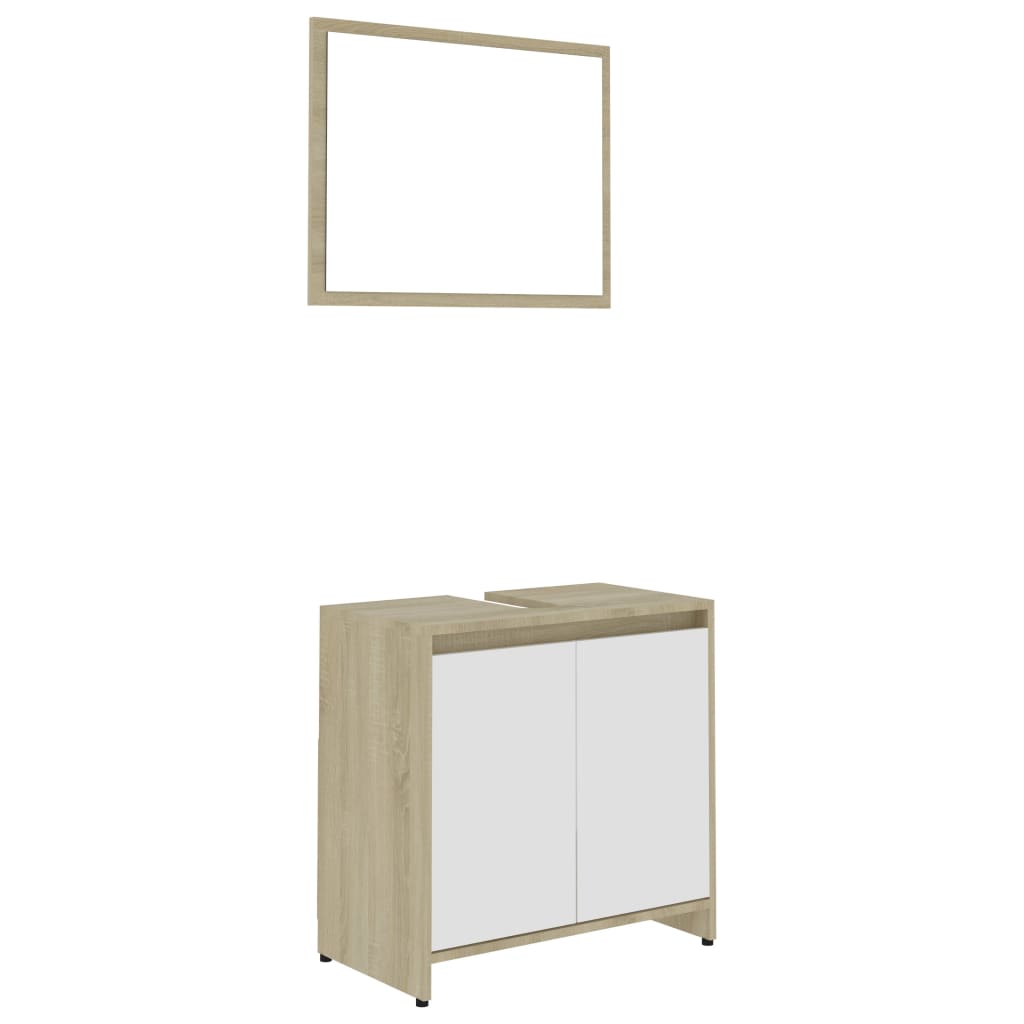 vidaXL 4 Piece Bathroom Furniture Set White and Sonoma Oak Engineered Wood