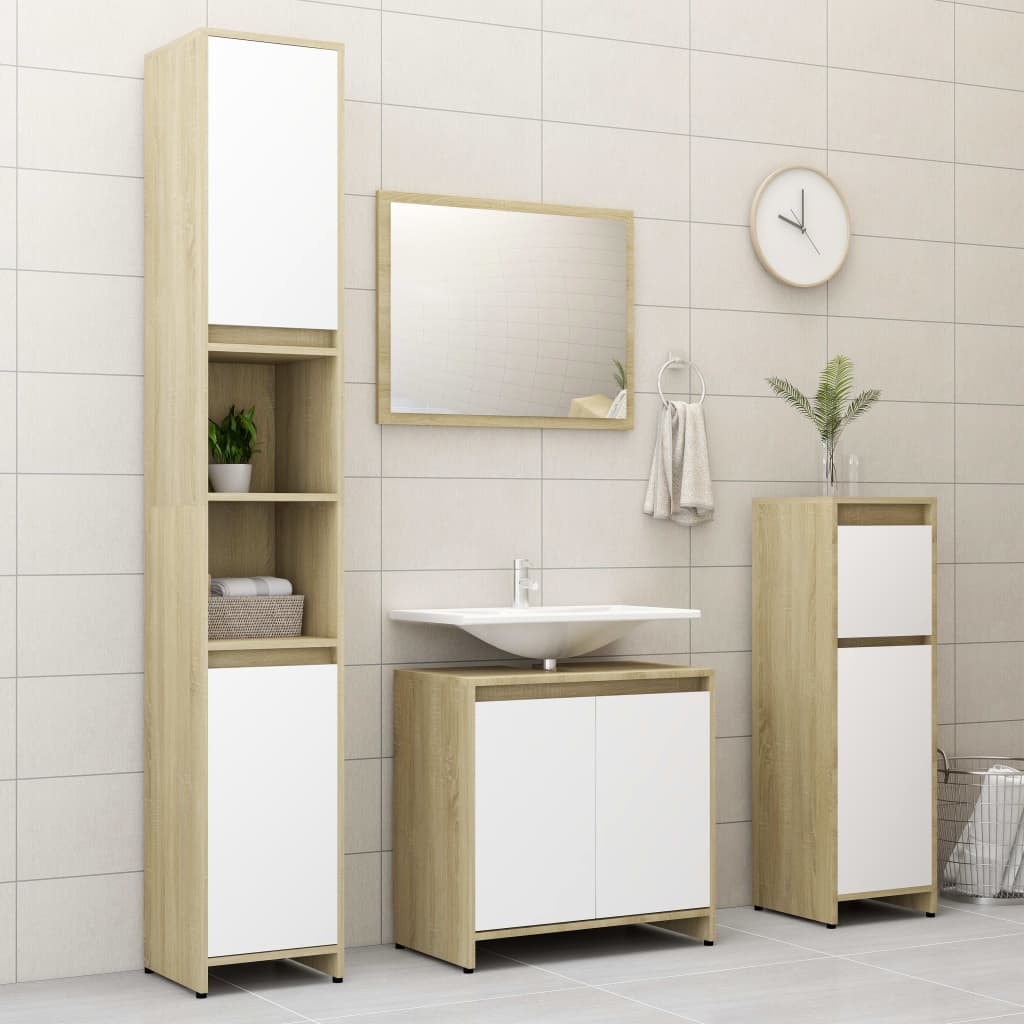 4dílný set koupelnového nábytku bílý a dub sonoma dřevotříska