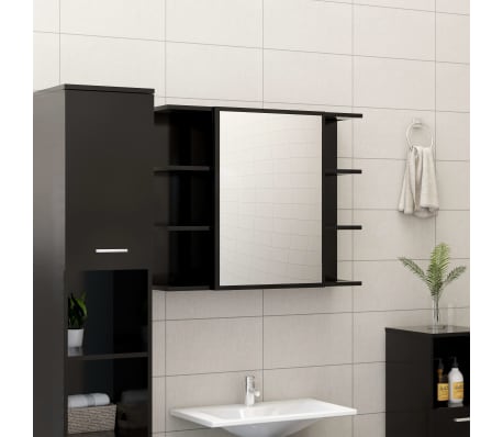 vidaXL Set mobilier de baie, 4 piese, negru, lemn prelucrat