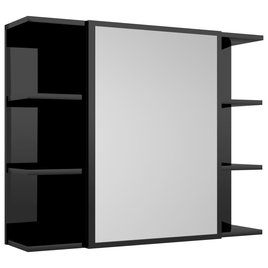 vidaXL Set mobilier baie, 4 piese, negru extralucios, PAL
