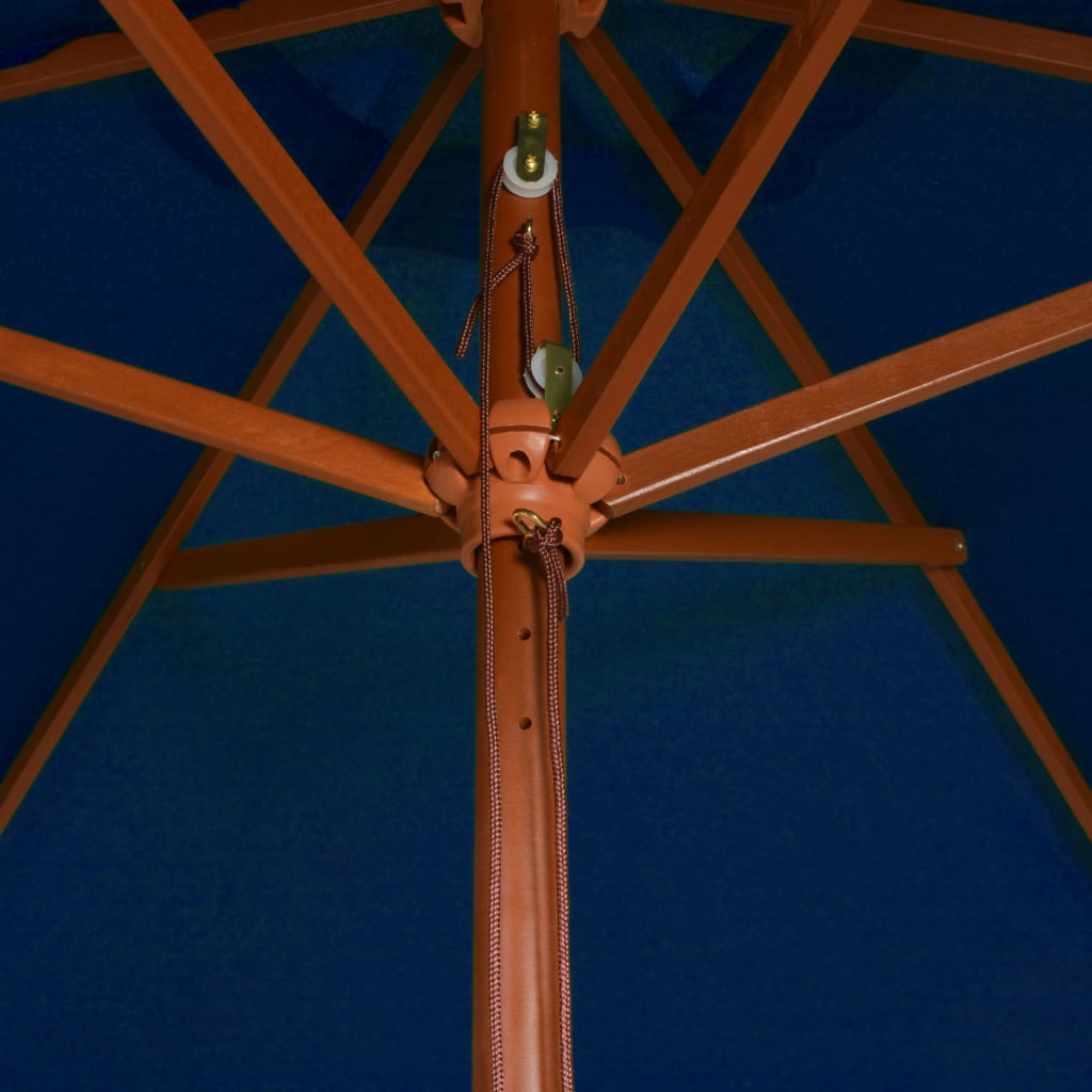 Zahradní slunečník s dřevěnou tyčí modrý 200 x 300 cm