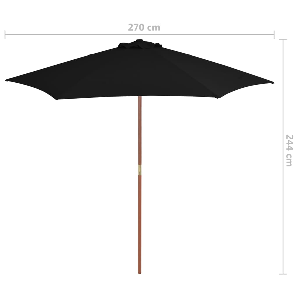 Zahradní slunečník s dřevěnou tyčí černý 270 cm