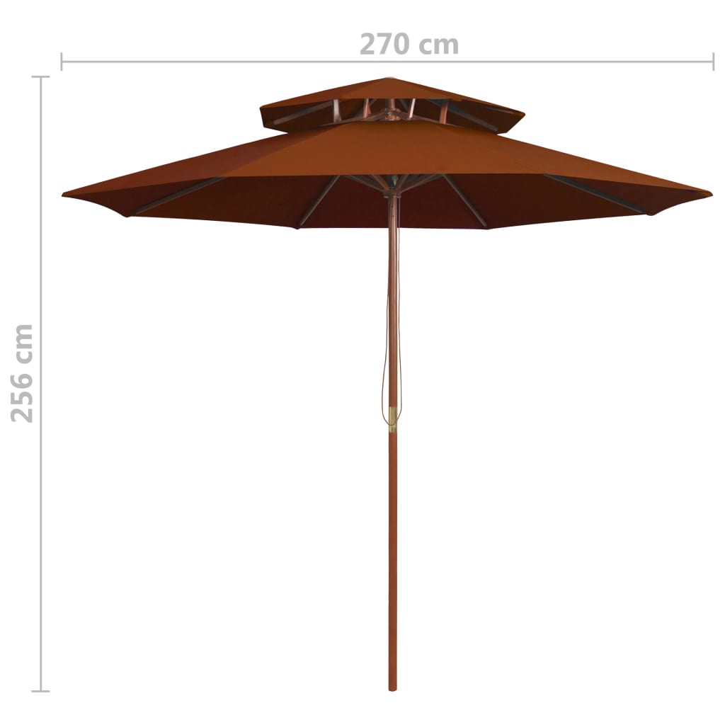 Dvoupatrový slunečník s dřevěnou tyčí terakotový 270 cm
