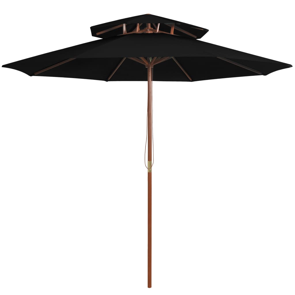 Dvoupatrový slunečník s dřevěnou tyčí 270 cm černý