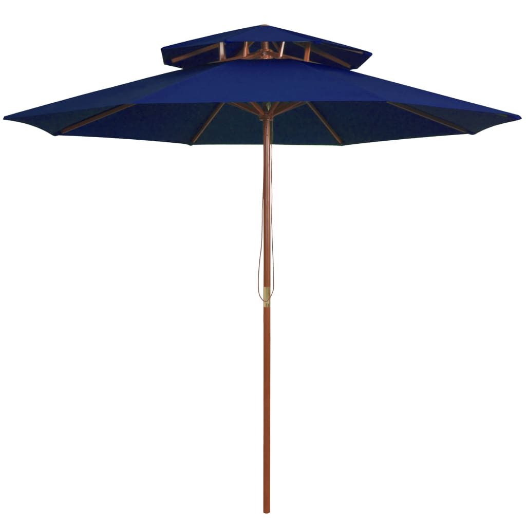 Dvoupatrový slunečník s dřevěnou tyčí modrý 270 cm