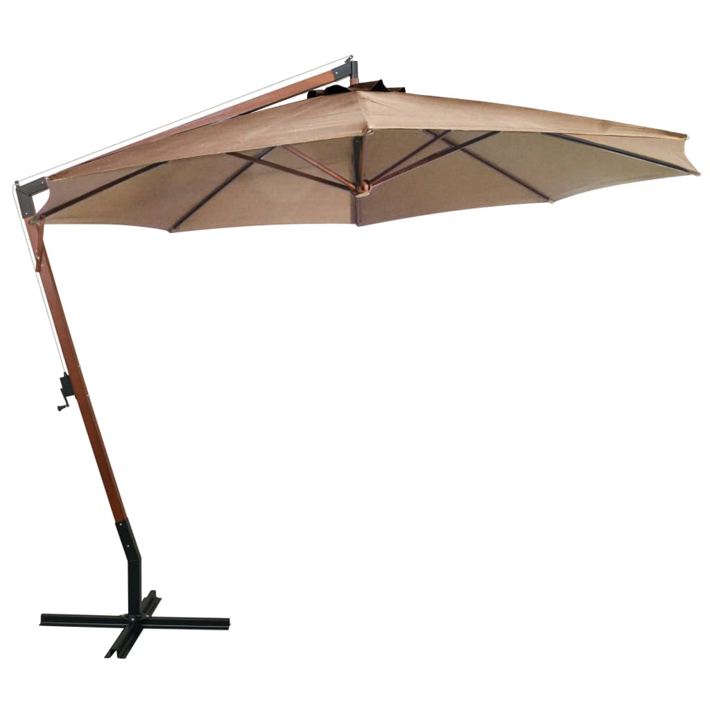 vidaXL Zweefparasol met paal 3,5x2,9 m massief vurenhout taupe afbeelding