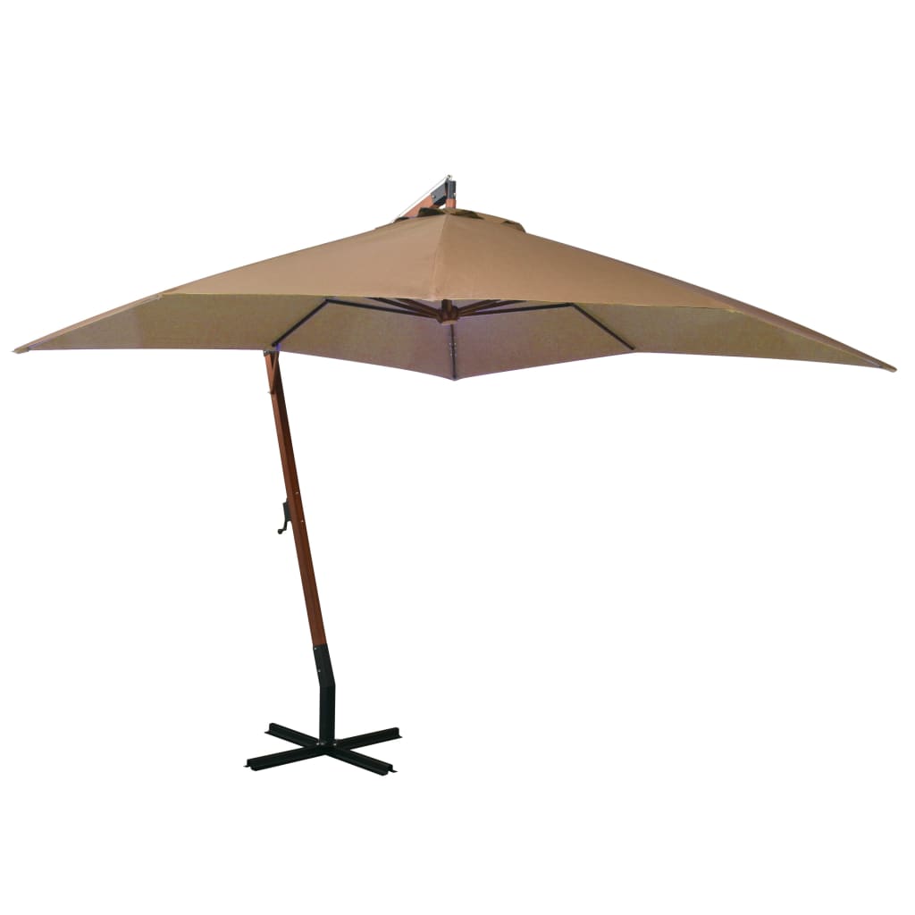 vidaXL Parasol suspendu avec mât Taupe 3x3 m Bois de sapin massif