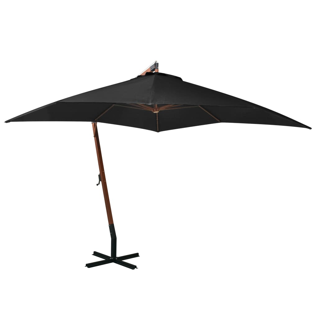 vidaXL Umbrelă suspendată cu stâlp, negru, 3x3 m, lemn masiv de brad