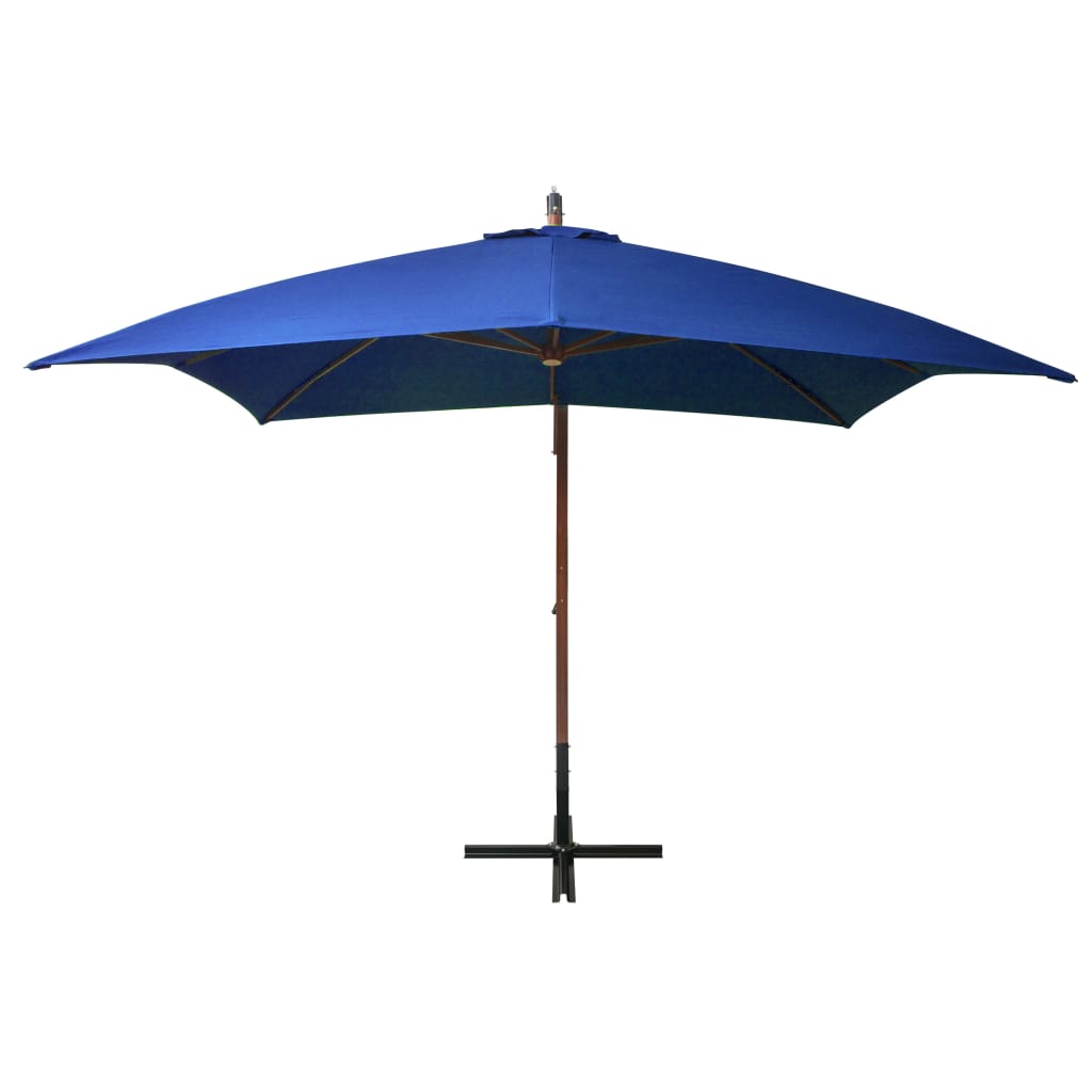 vidaXL Umbrelă suspendată cu stâlp, albastru azuriu, 3x3 m, lemn brad