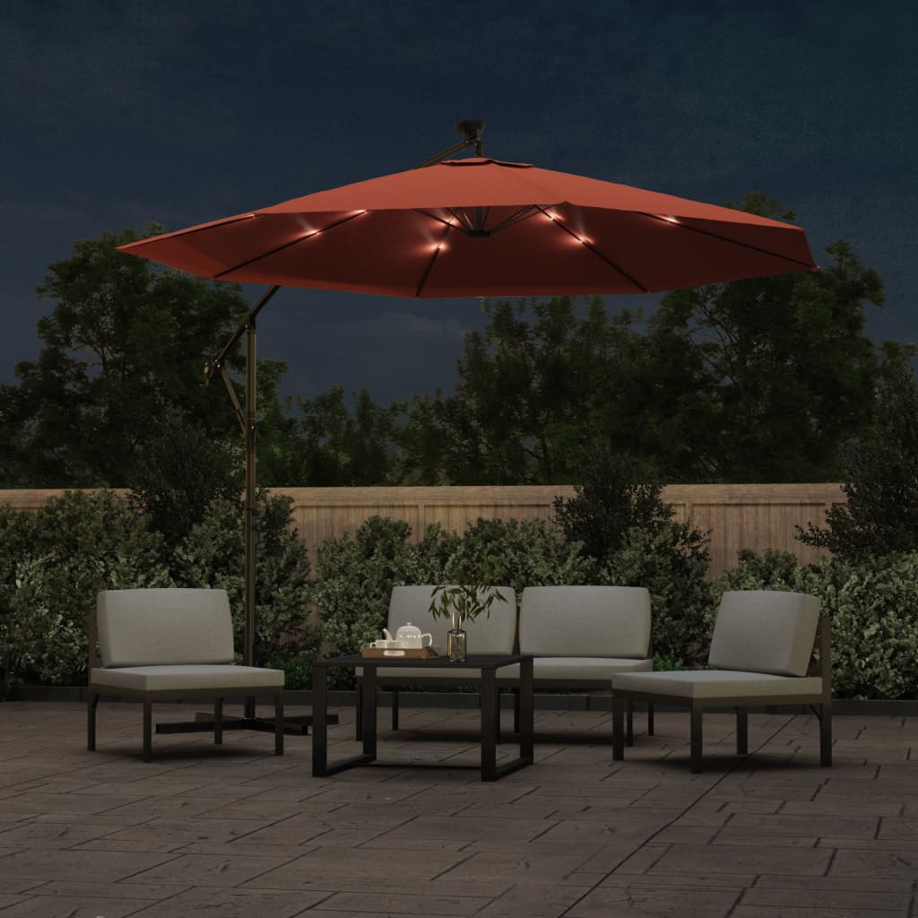 

vidaXL Zweefparasol met LED-verlichting en stalen paal terracotta