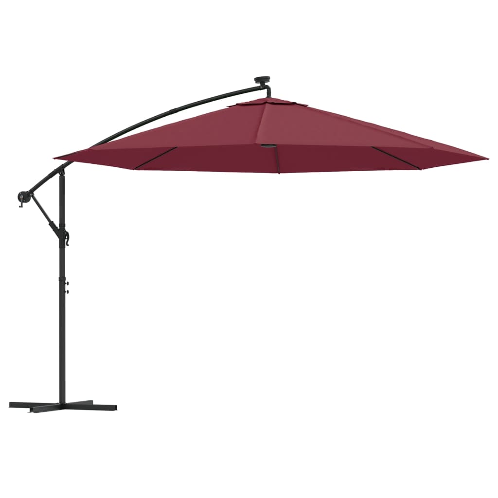 vidaXL Umbrelă în consolă cu lumini LED, roșu bordo, 350 cm