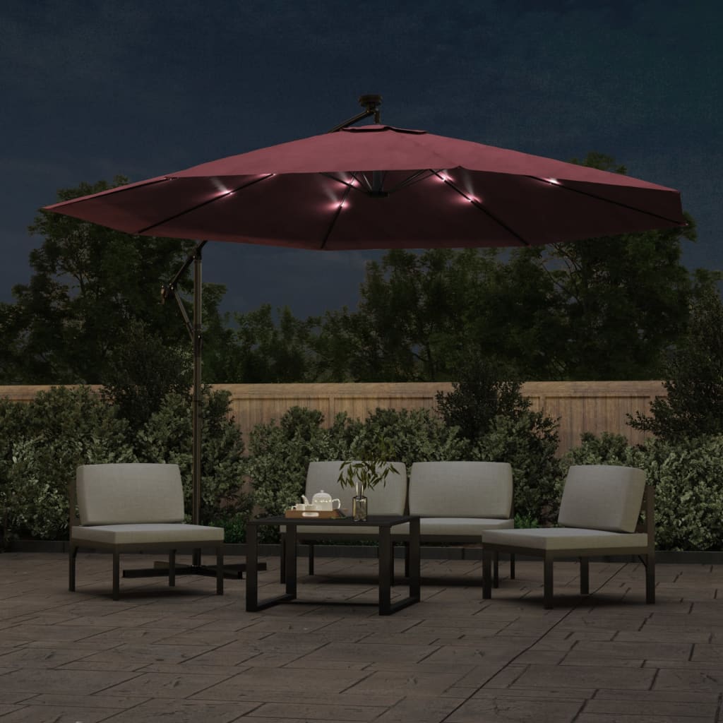 vidaXL Zweefparasol met LED-verlichting 350 cm bordeauxrood afbeelding