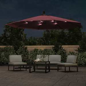 vidaXL Parasol de jardin en porte-&agrave;-faux lumi&egrave;res LED rouge bordeaux