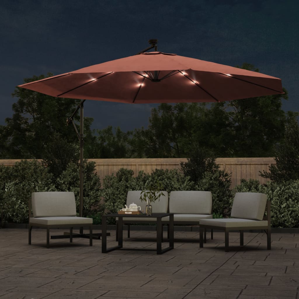 vidaXL Zweefparasol met LED-verlichting 350 cm terracottakleurig afbeelding
