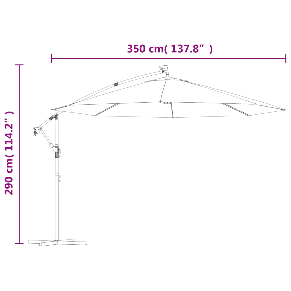 Konzolni suncobran s LED svjetlima 350 cm terakota