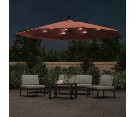 vidaXL Parasol de jardin en porte-&agrave;-faux avec lumi&egrave;res LED terre cuite