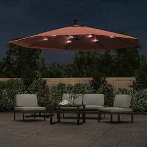 vidaXL Parasol de jardin en porte-&agrave;-faux avec lumi&egrave;res LED terre cuite