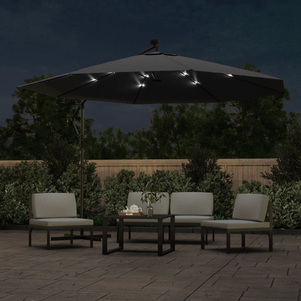 vidaXL Zweefparasol met LED-verlichting 350 cm zwart afbeelding
