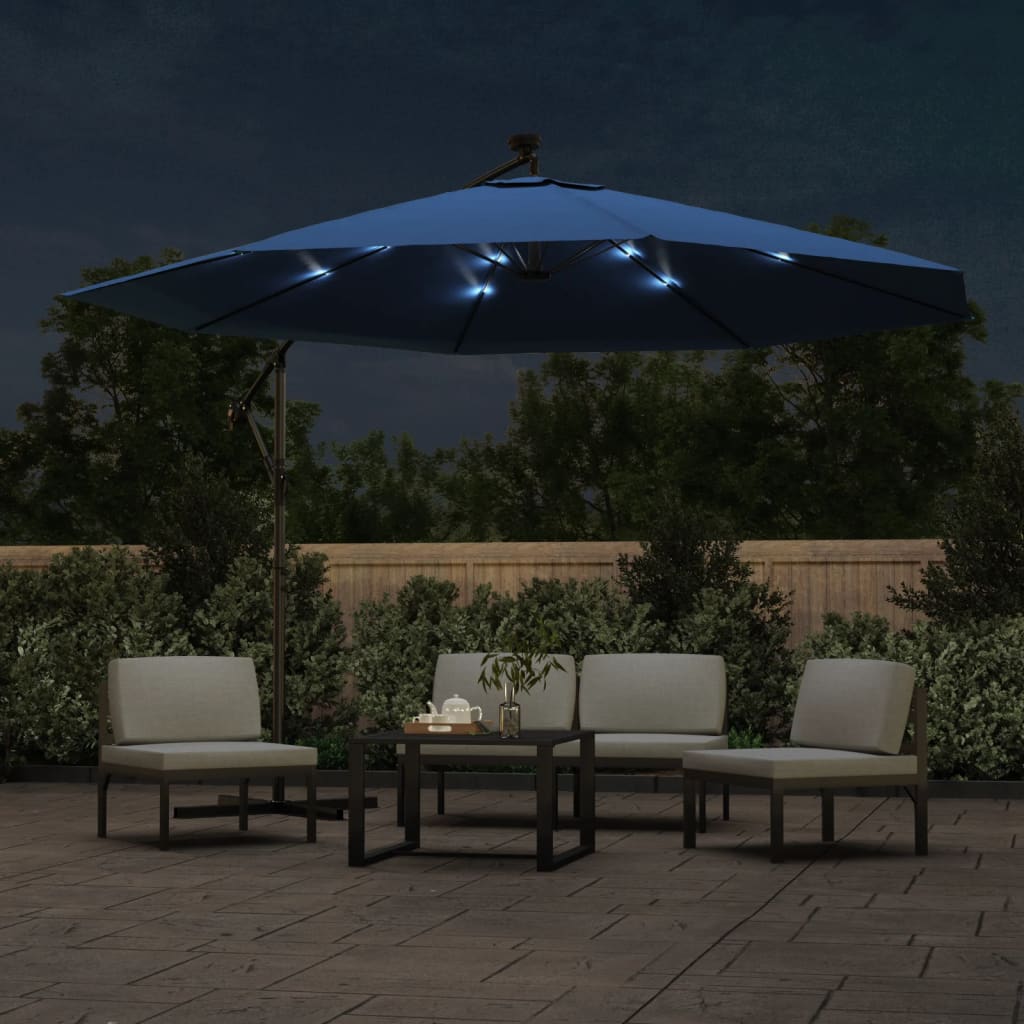 

vidaXL Zweefparasol met LED-verlichting 350 cm azuurblauw