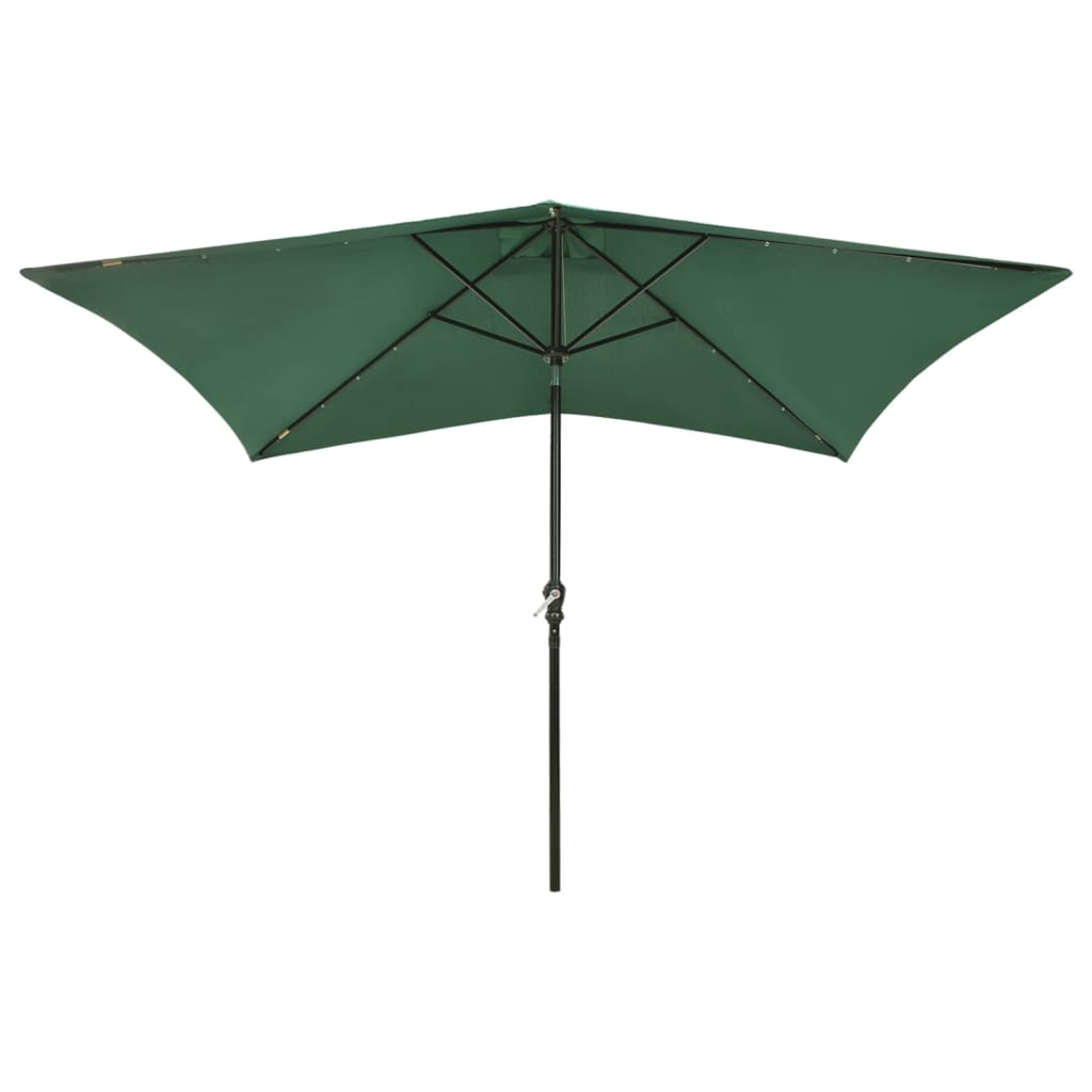 Umbrelă de soare cu stâlp din oțel & LED-uri, verde, 2×3 m