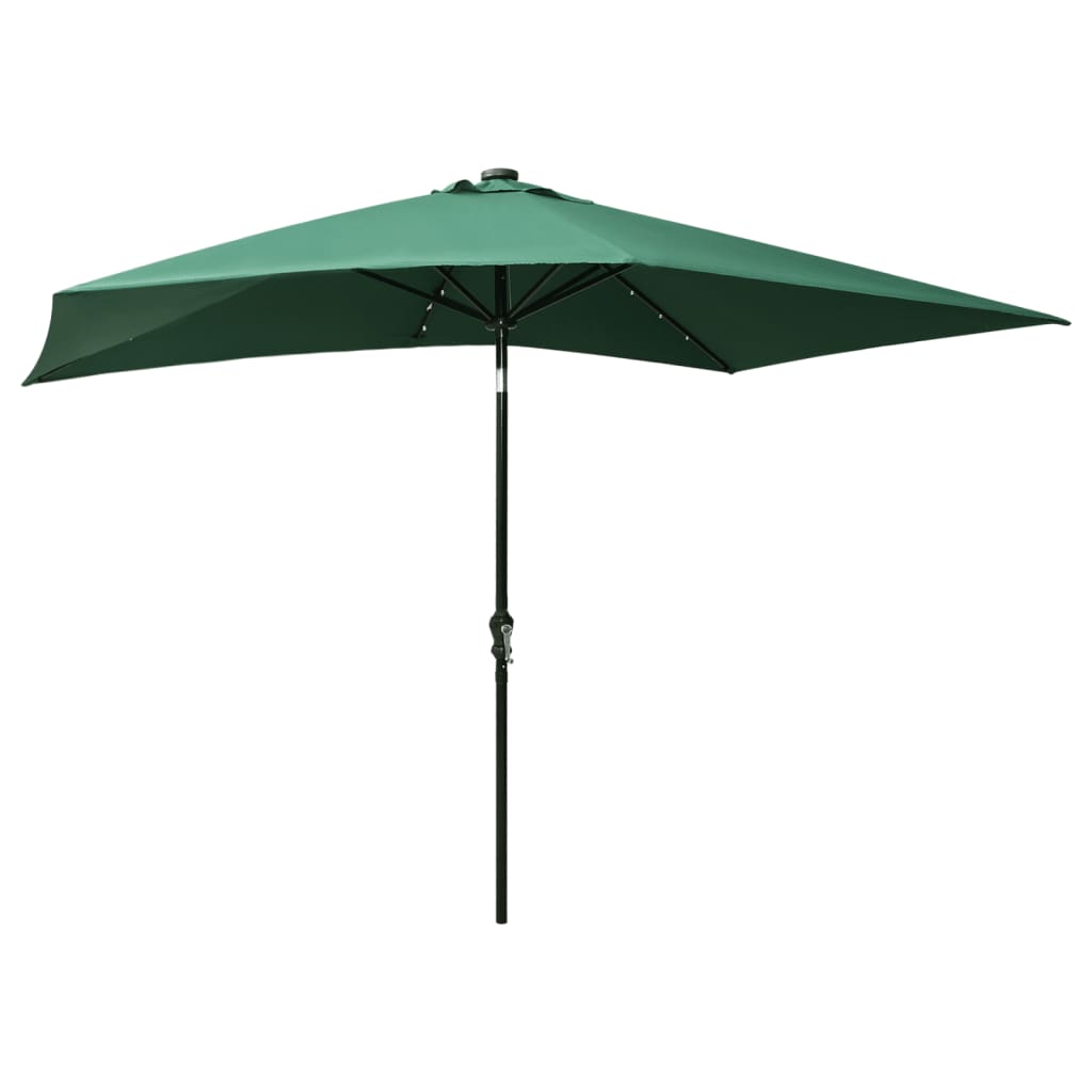 Umbrelă de soare cu stâlp din oțel & LED-uri, verde, 2x3 m