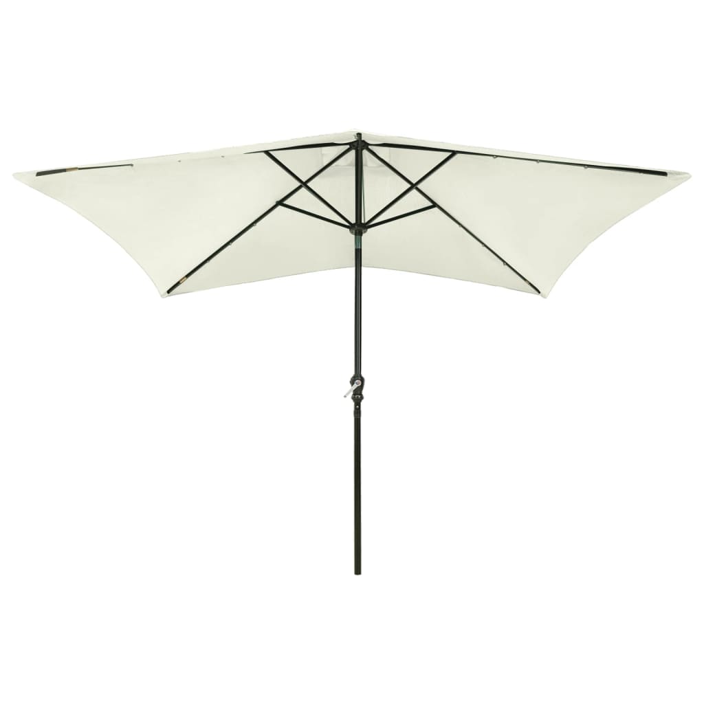 Umbrelă de soare cu stâlp din oțel & LED-uri, nisipiu, 2x3 m