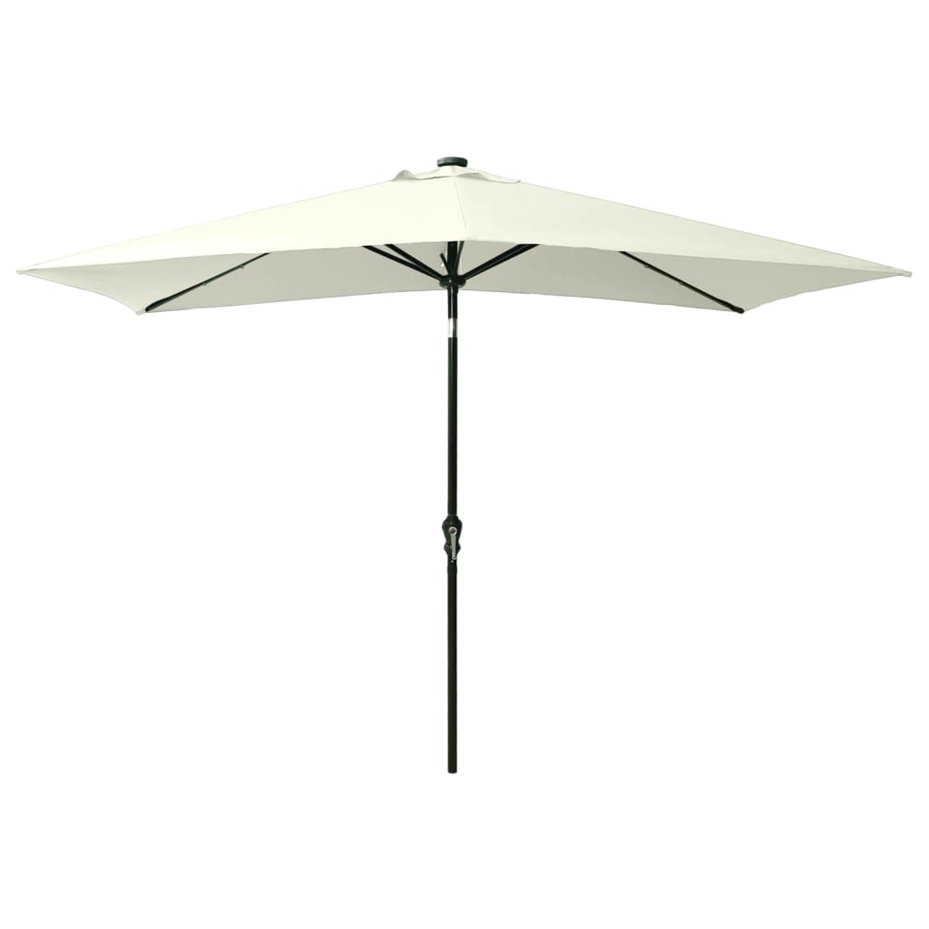 Umbrelă de soare cu stâlp din oțel & LED-uri, nisipiu, 2x3 m