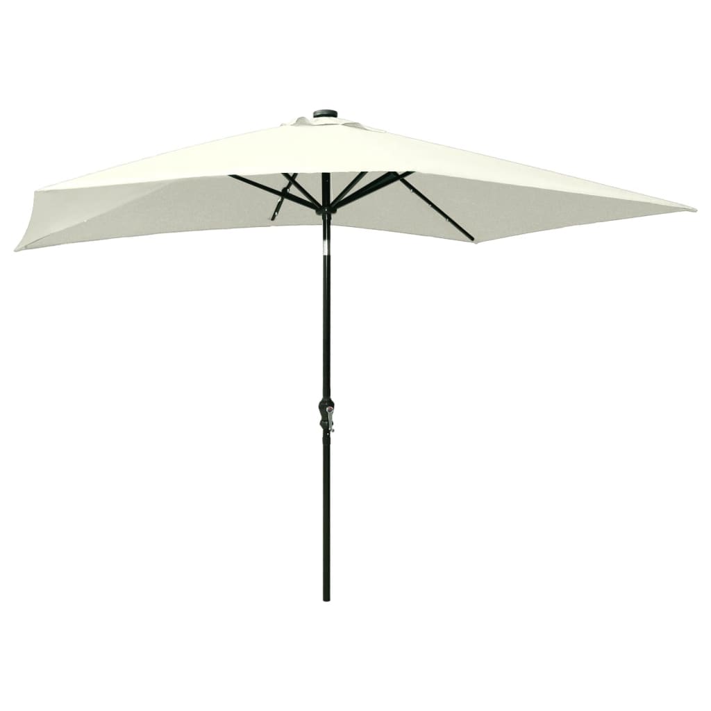 Umbrelă de soare cu stâlp din oțel & LED-uri, nisipiu, 2x3 m