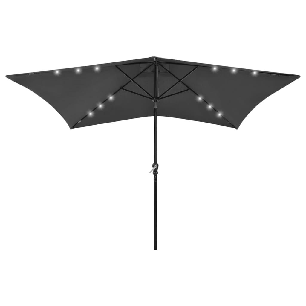 vidaXL Umbrela de soare cu LED-uri si stalp din otel, antracit, 2x3 m