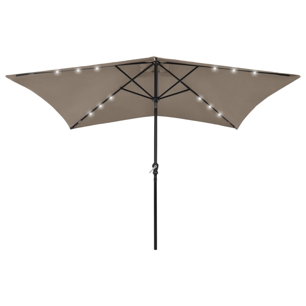 vidaXL Umbrelă de soare cu stâlp din oțel & LED-uri, gri taupe, 2×3 m vidaXL