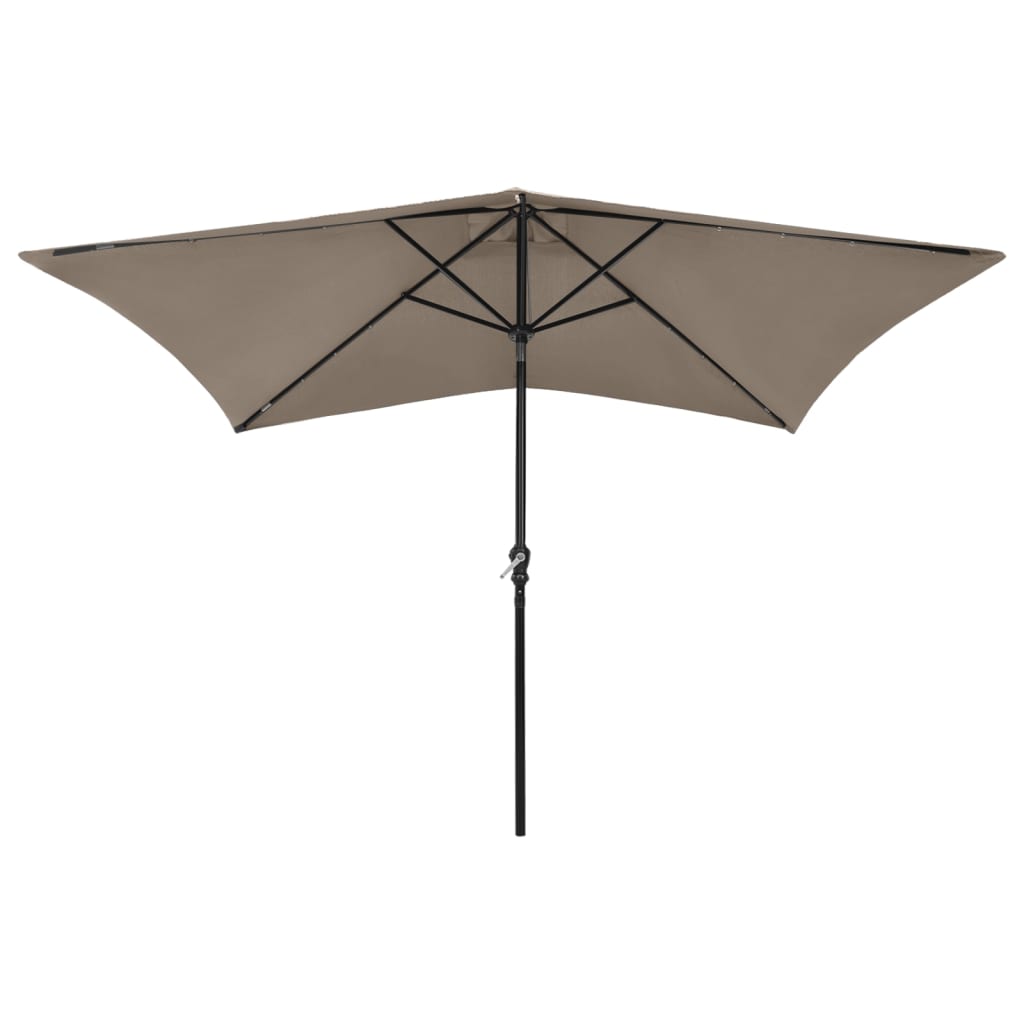 Umbrelă de soare cu stâlp din oțel & LED-uri, gri taupe, 2×3 m