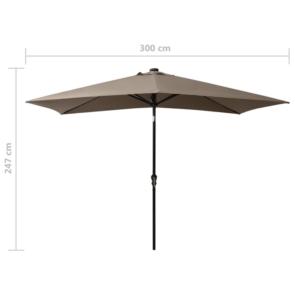 Umbrelă de soare cu stâlp din oțel & LED-uri, gri taupe, 2x3 m