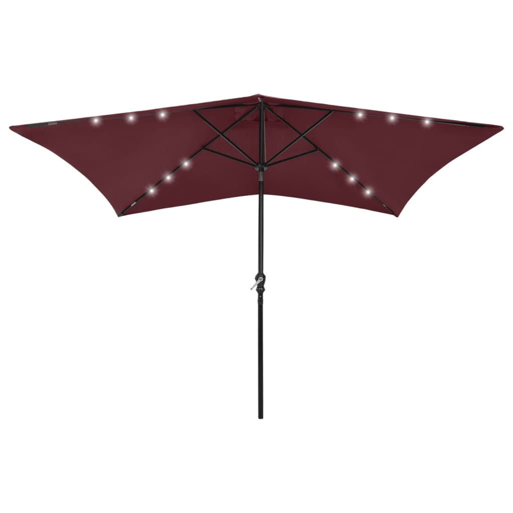 11: vidaXL parasol med stålstang og LED-lys 2x3 m bordeaux