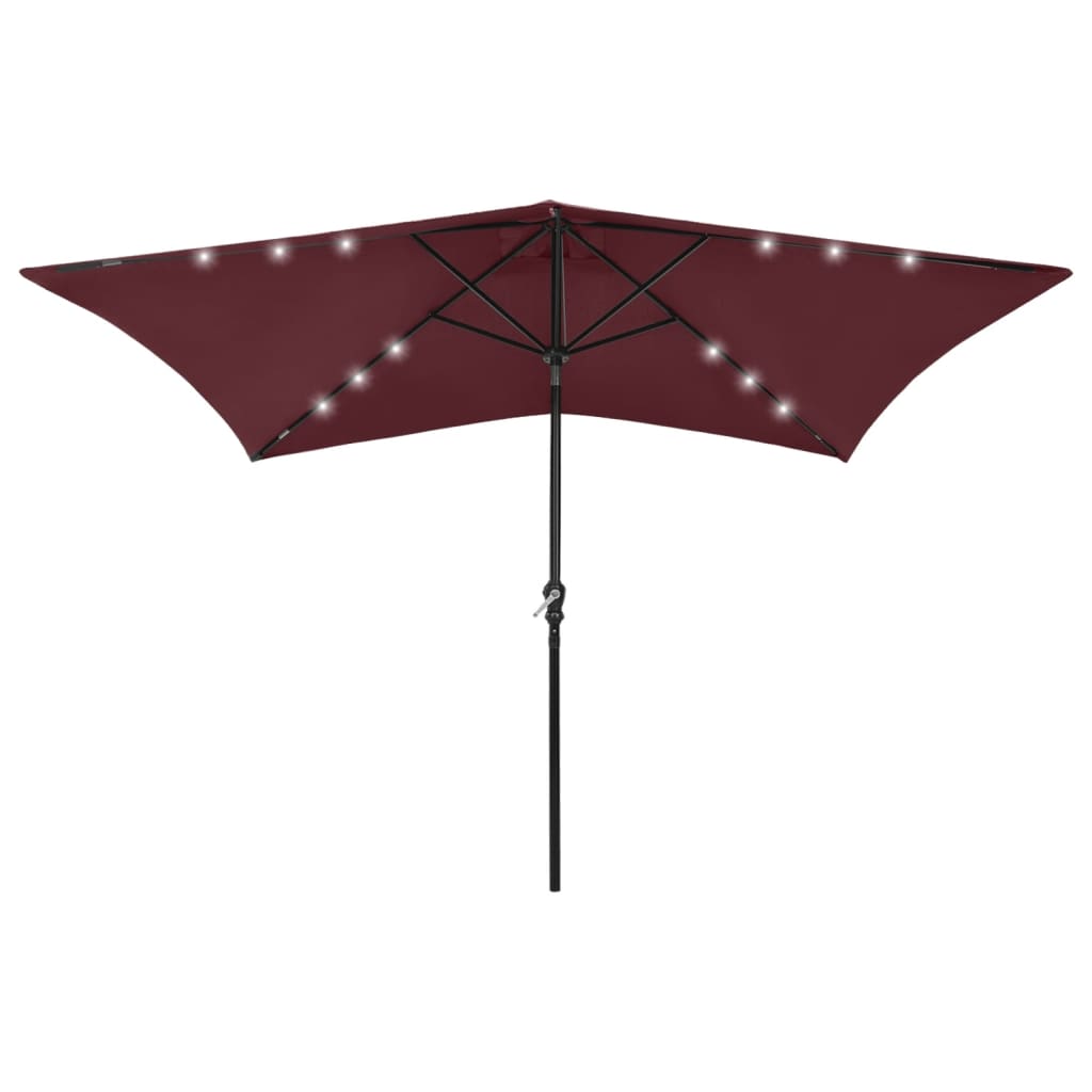 vidaXL parasol med stålstang og LED-lys 2x3 m bordeaux