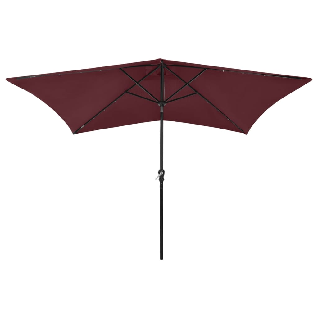 

vidaXL Parasol met LED's en stalen paal 2x3 m bordeauxrood