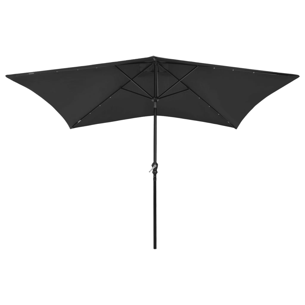 Umbrelă de soare cu stâlp din oțel & LED-uri, negru, 2×3 m