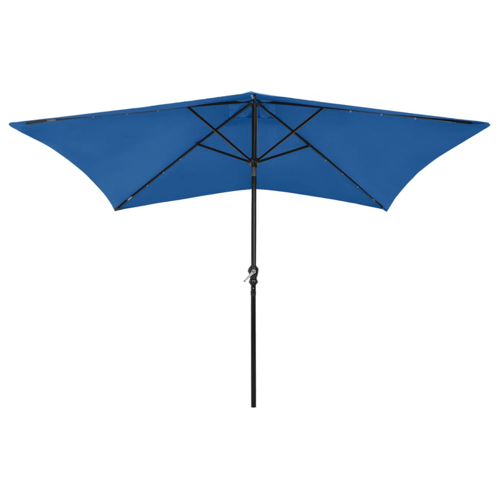 Umbrelă de soare cu stâlp din oțel & LED-uri, albastru, 2×3 m