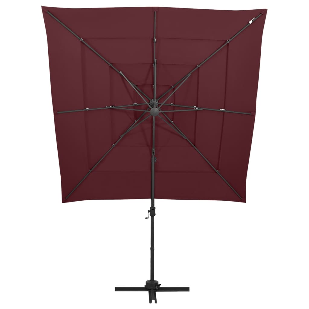 vidaXL Parasol 4-laags met aluminium paal 250x250 cm bordeauxrood afbeelding