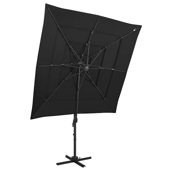vidaXL 4-kordne aia p&auml;ikesevari, alumiinium, must 250x250 cm