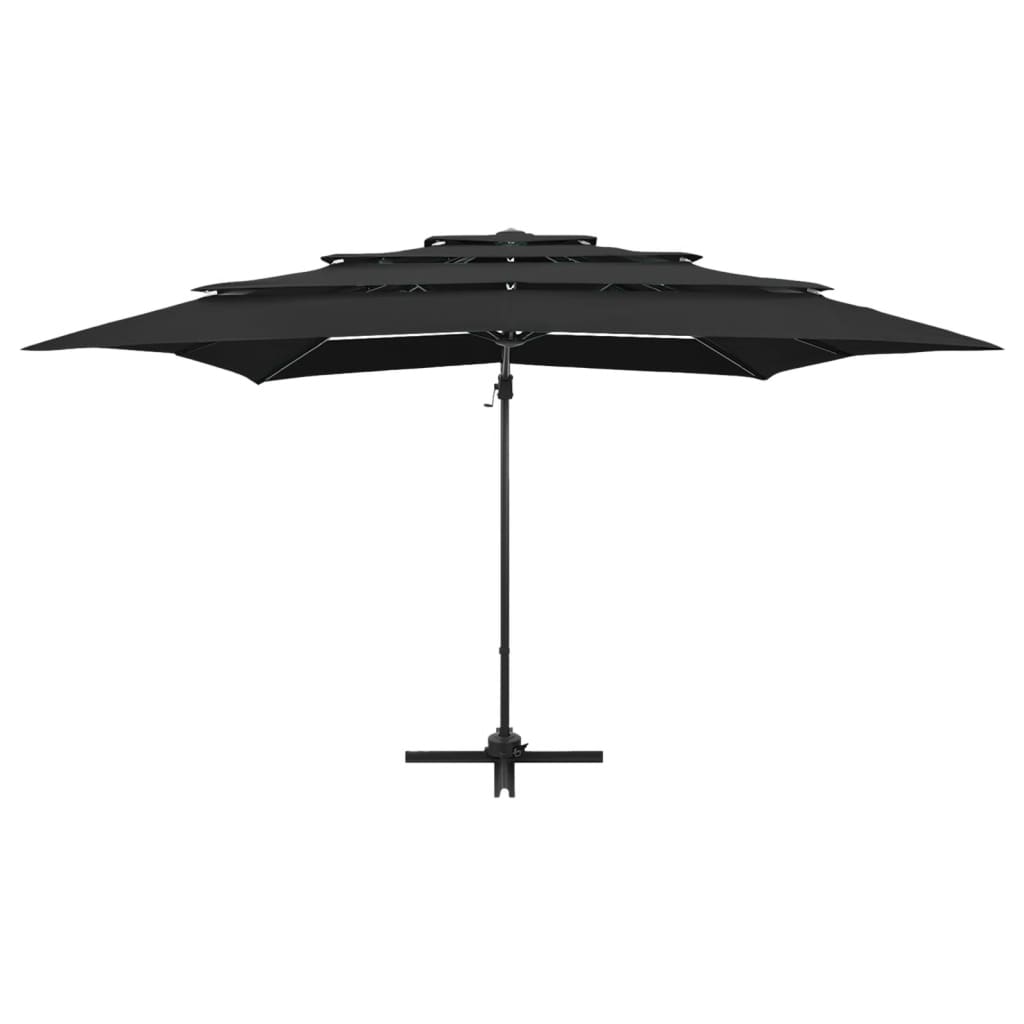 Umbrelă de soare 4 niveluri stâlp aluminiu negru 250x250 cm