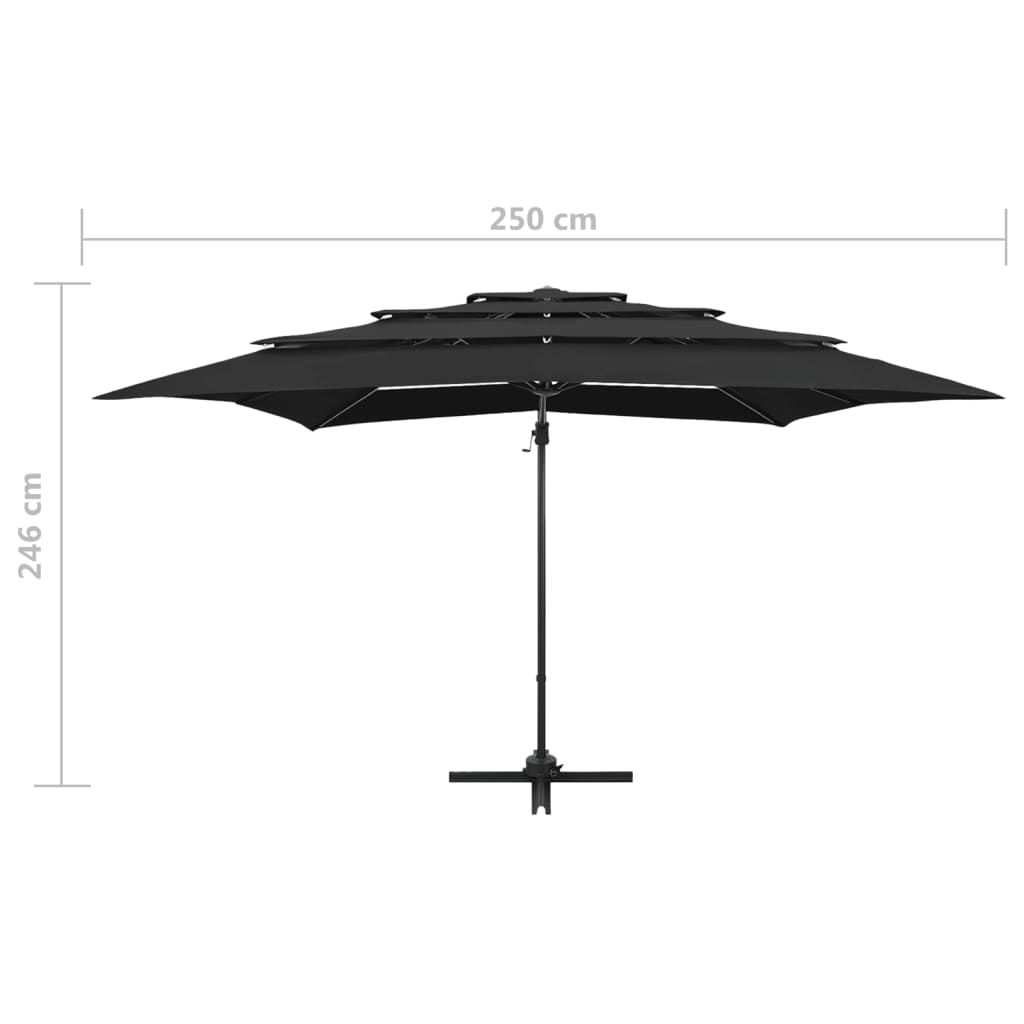  4-stupňový slnečník s hliníkovou tyčou čierny 250x250 cm