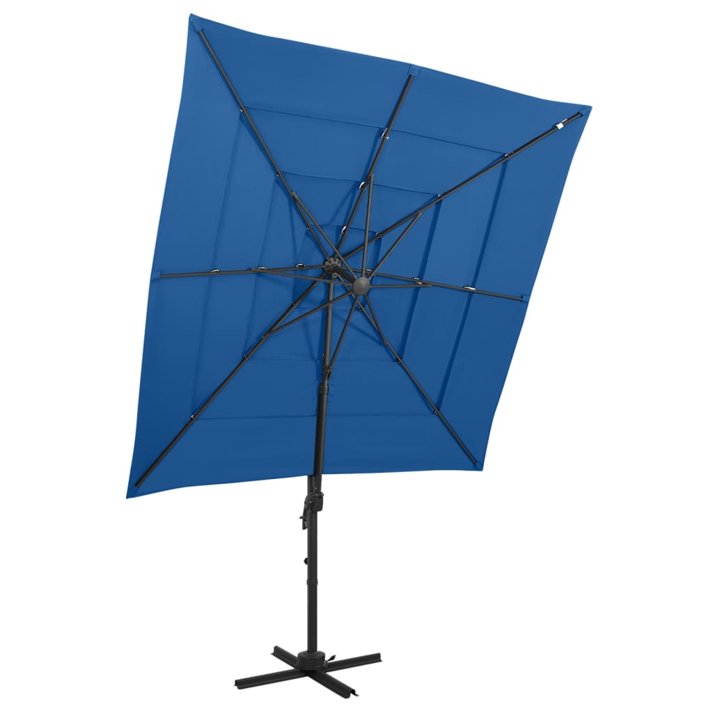 vidaXL Umbrelă cu 4 niveluri, stâlp aluminiu, albastru azur 250x250 cm