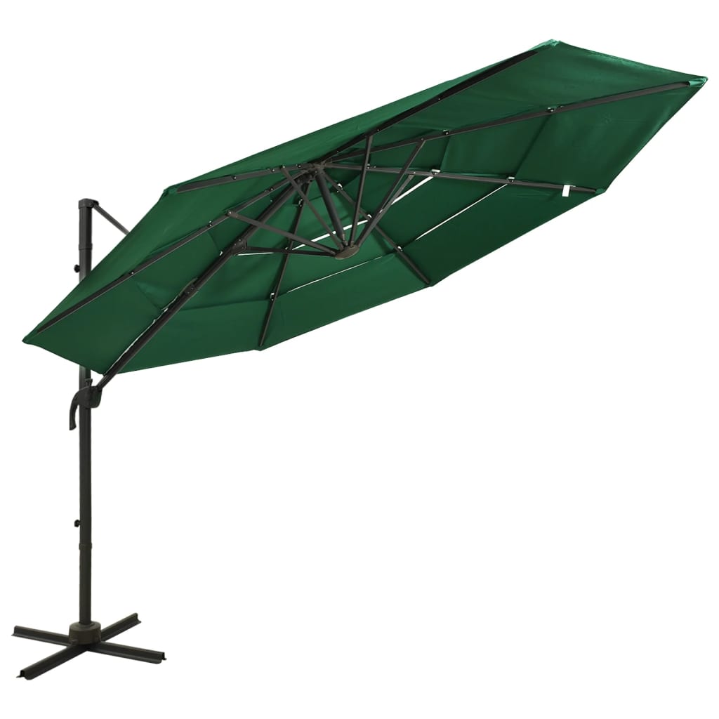 vidaXL Sonnenschirm mit Aluminium-Mast 4-lagig Grün 3x3 m